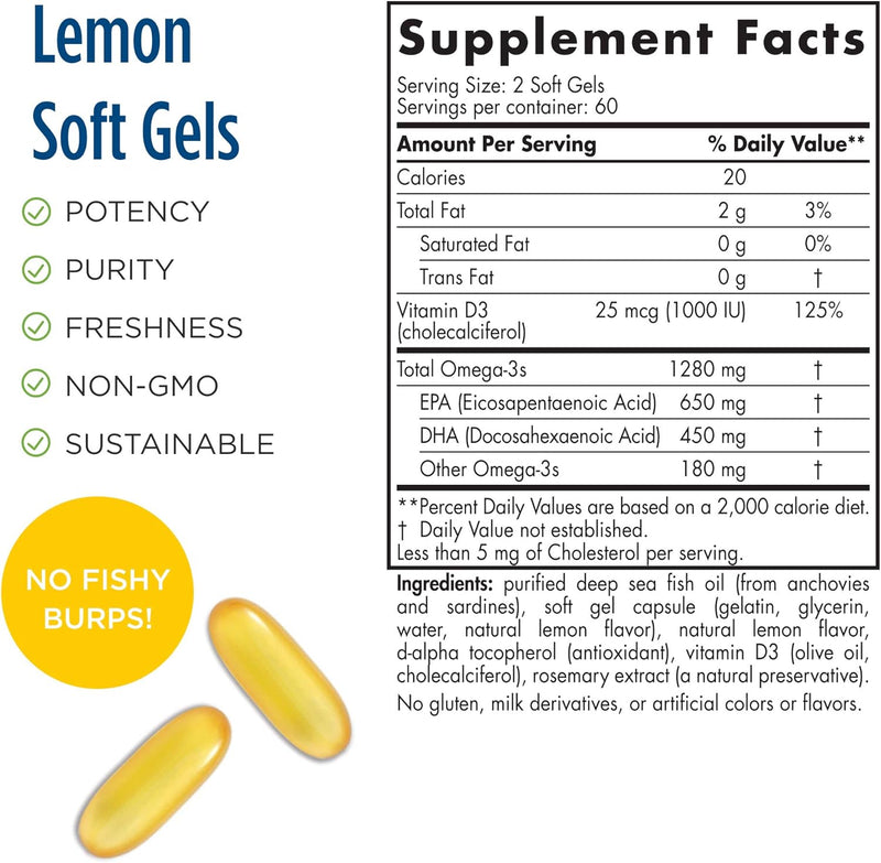 Nordic Naturals ProOmega-D, Lemon Flavor | 120 Soft Gels