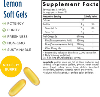 Arctic Omega - Lemon Flavor | 330 EPA/220 DHA | 180 Softgels