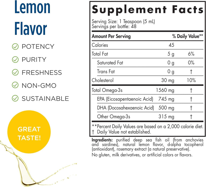 Arctic Omega - Lemon Flavor | 745 EPA/500 DHA | 8 fl oz