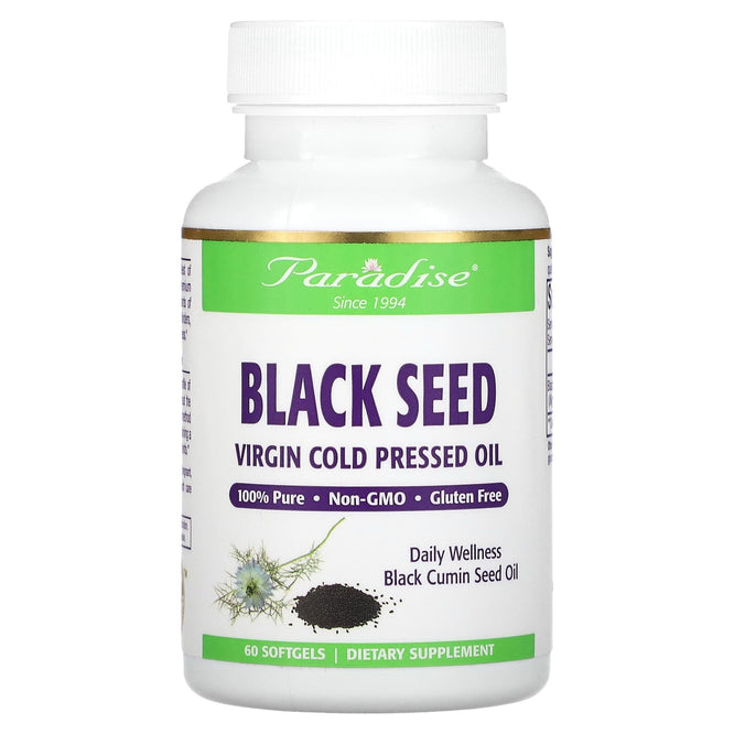 Black Seed Virgin Cold Pressed Oil | 60 Capsules by Paradise Herbs.