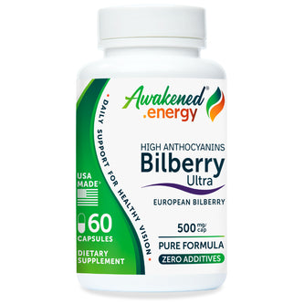 Bilberry Ultra 500 mg – Vision, Retina, Healthy Night Vision Support - No Additives - 60 Capsules by Awakened.energy