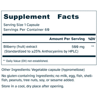 Bilberry Ultra 500 mg – Vision, Retina, Healthy Night Vision Support - No Additives - 60 Capsules by Awakened.energy