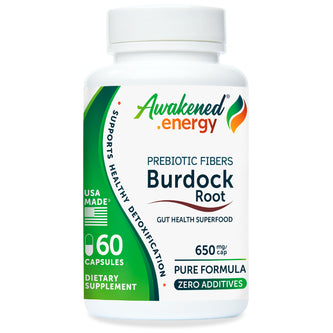 Burdock Root 650 mg – Prebiotic Fibers, Gut Health Superfood, Healthy Detoxification, Skin Support - No Additives - 60 Capsules by Awakened.energy