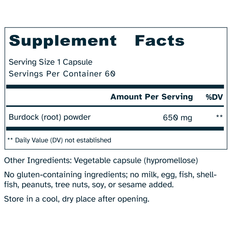 Burdock Root 650 mg – Prebiotic Fibers, Gut Health Superfood, Healthy Detoxification, Skin Support - No Additives - 60 Capsules by Awakened.energy