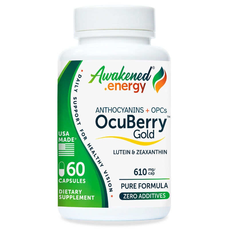 OcuBerry Gold 610 mg - Vision, Macular, Circulation Support - No Additives - 60 Capsules by Awakened.energy