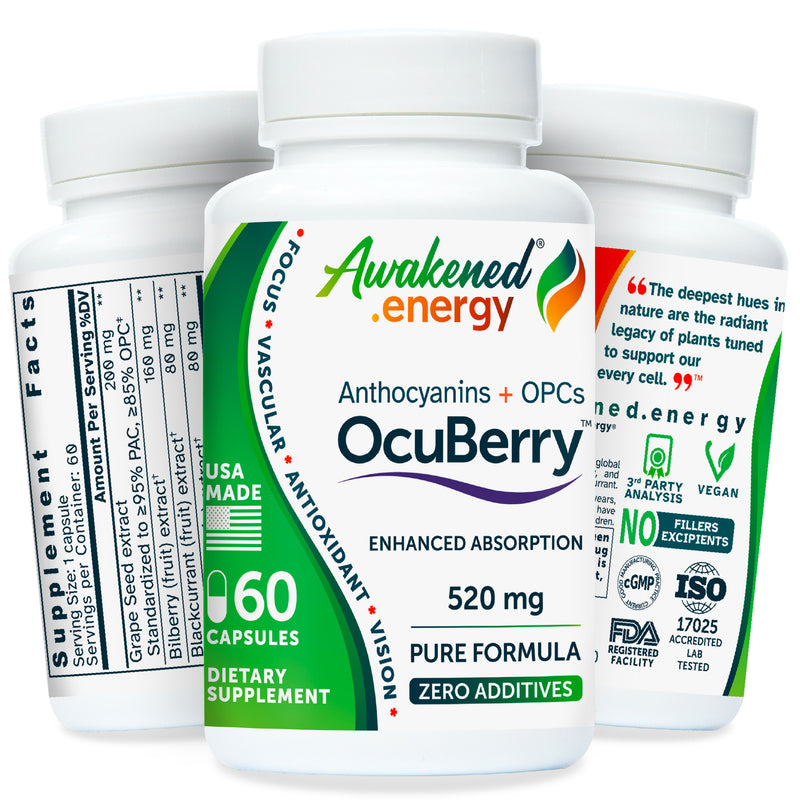 OcuBerry™ 520 mg – Anthocyanins, Antioxidant, Blood flow support – 60 capsules by Awakened.energy