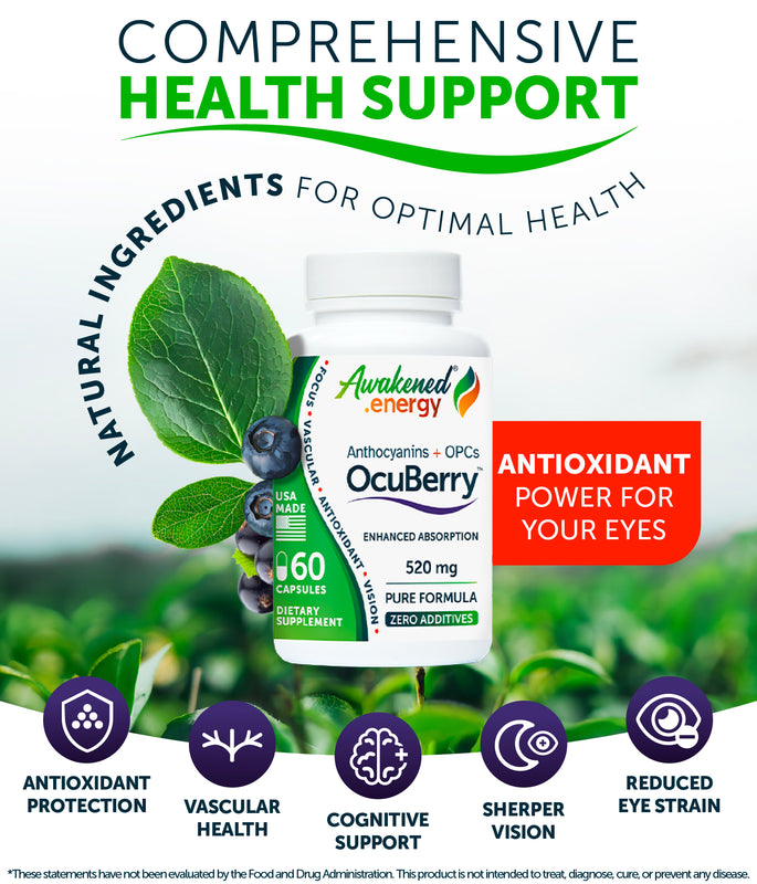 OcuBerry™ 520 mg – Anthocyanins, Antioxidant, Blood flow support – 60 capsules by Awakened.energy
