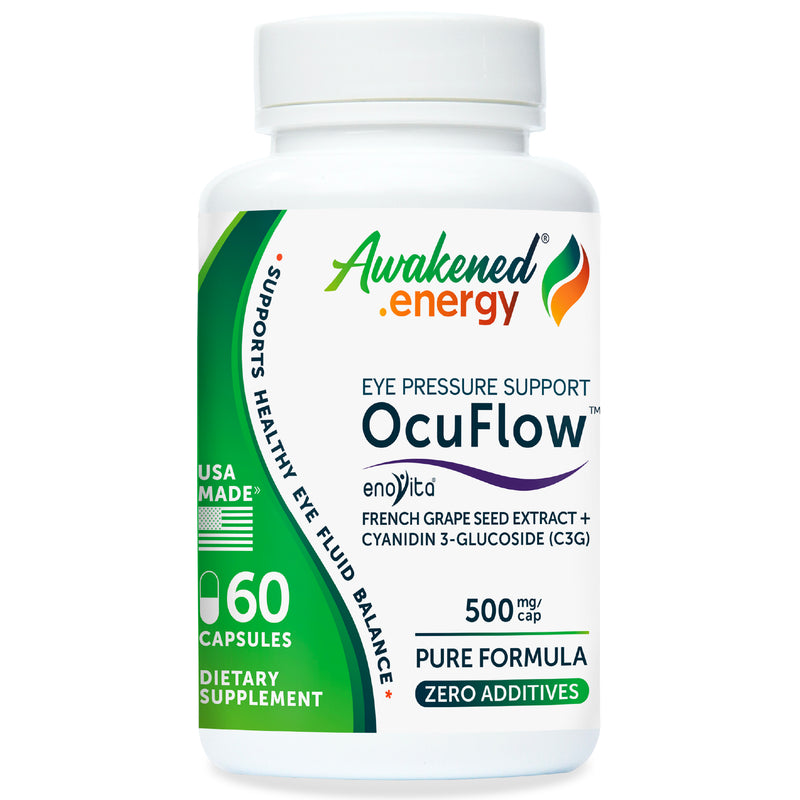 OcuFlow 500 mg - Eye Pressure Support, Fluid Balance, Vision Antioxidant Support - Enovita® French GSE, OPCs - No Additives - 60 Capsules by Awakened.energy