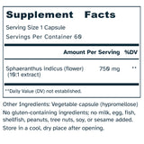 Supplement facts label for a product with Sphaeranthus indicus extract.