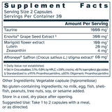 Supplement facts label for Saffron Retinal Complex 730 mg capsules.