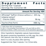 Supplement facts label for Ultra Potency Saffron 735 mg capsules.
