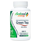 Awakened.energy Decaffeinated Green Tea 600 mg with 40% EGCG supplement bottle on a white background