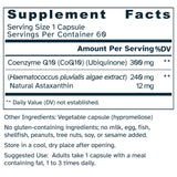 Supplement facts label for Asta-Q10 540 mg – CoQ10 & Astaxanthin capsules.
