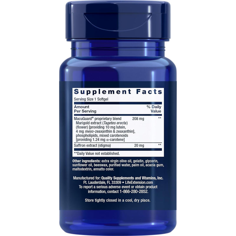 Life Extension MacuGuard Ocular Support with Saffron – 60 Softgels