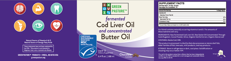 Green Pasture Fermented Cod Liver Oil and Concentrated Butter Oil, Chocolate