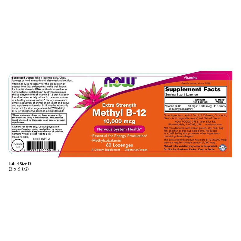 Methyl B-12 10,000 mcg 60 Lozenges by NOW Foods