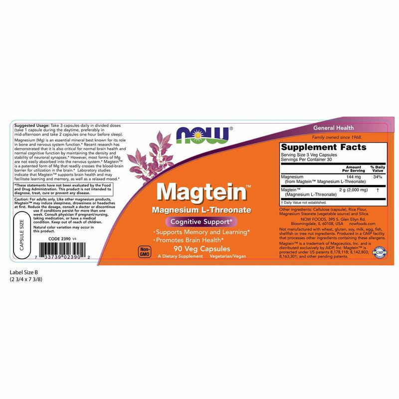 Magtein  90 Veg Capsules by NOW Foods