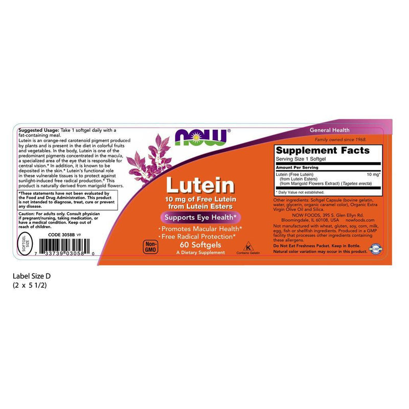 NOW Supplements Lutein 10 mg - 60 Softgels