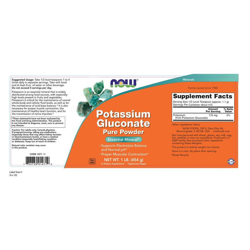 NOW Supplements Potassium Gluconate Powder - 1 lb.