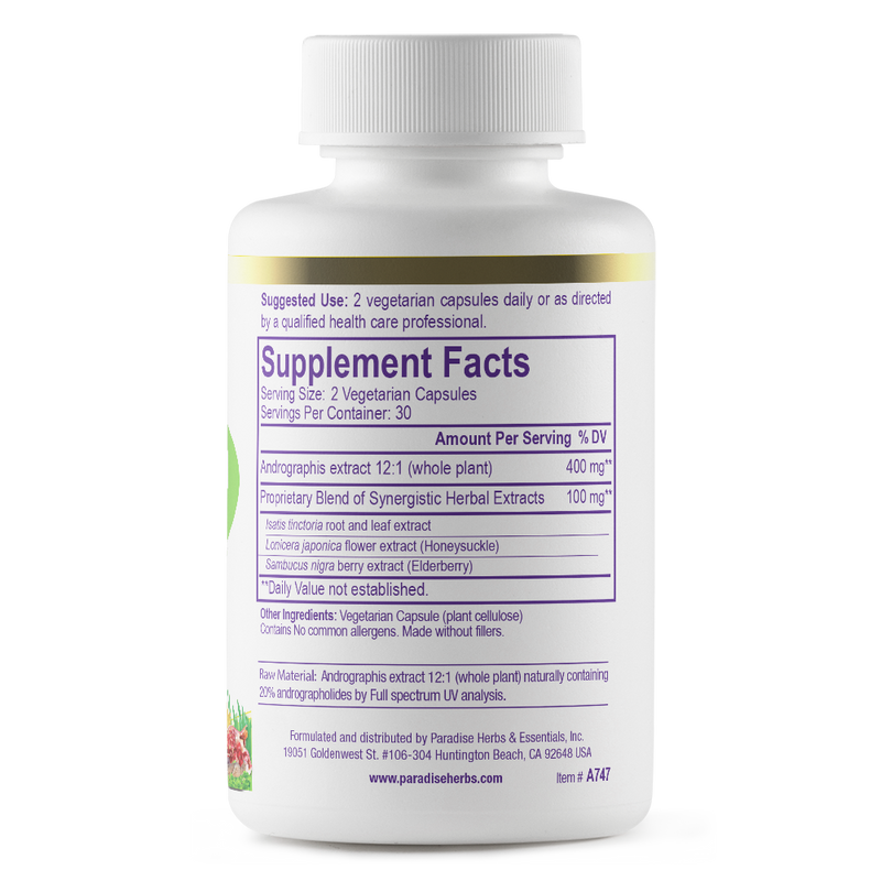Andrographis with Elderberry | 60 Capsules | by Paradise Herbs
