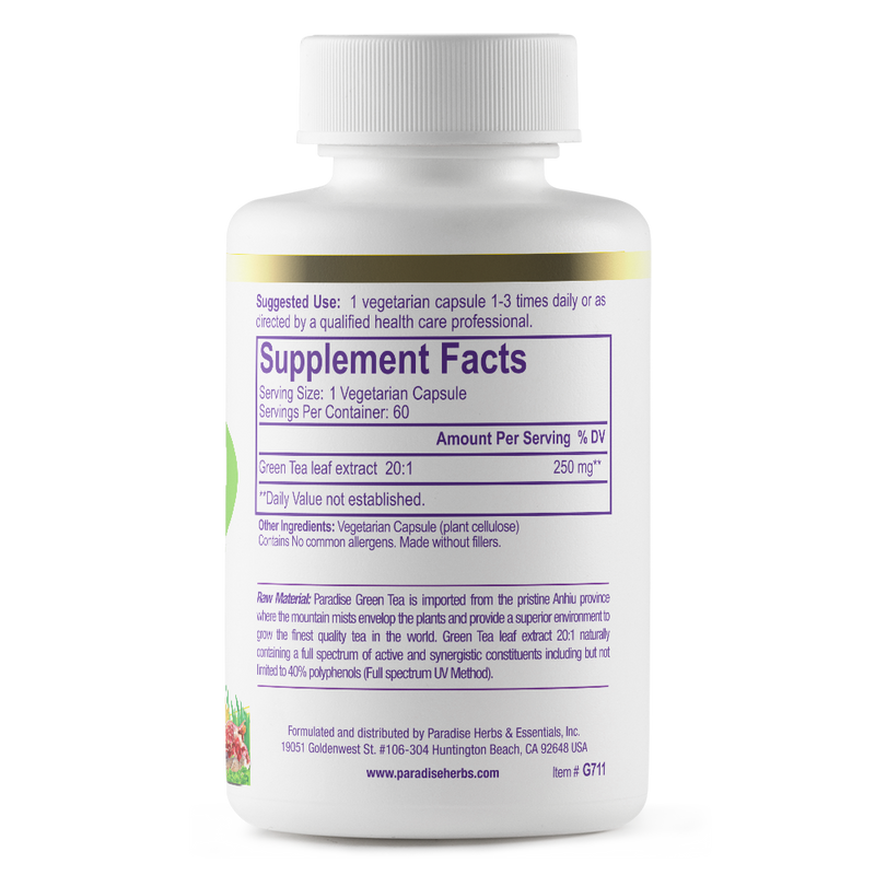 Paradise Herbs Yellow Mountain Green Tea – 60 Vegetarian Capsules
