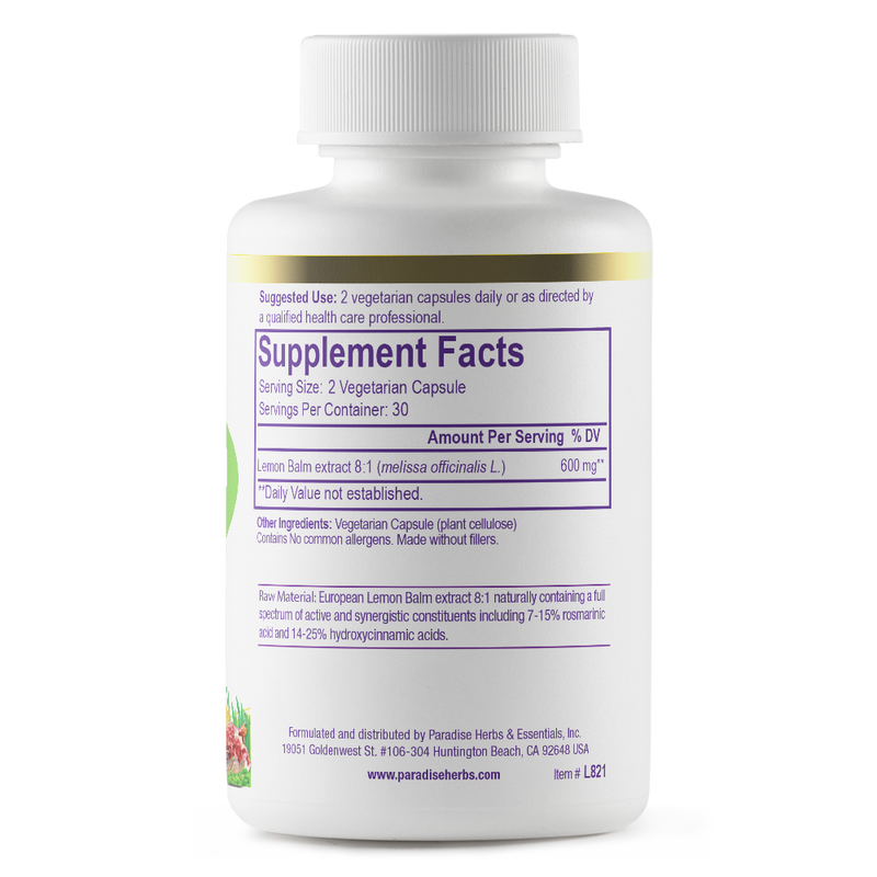 Lemon Balm | 60 Capsules | by Paradise Herbs