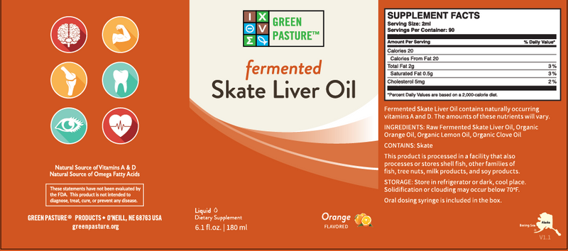 Green Pasture Fermented Skate Liver Oil, Orange