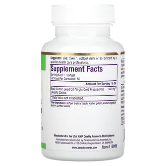 Black Seed Virgin Cold Pressed Oil 60 Capsules by Paradise Herbs.