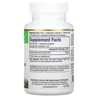 Ginkgo Biloba Extract | 120 Capsules | by Paradise Herbs