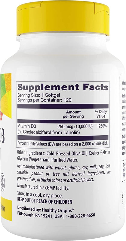 Vitamin D3 10,000 IU Softgel | 120 Softgel by Healthy Origins