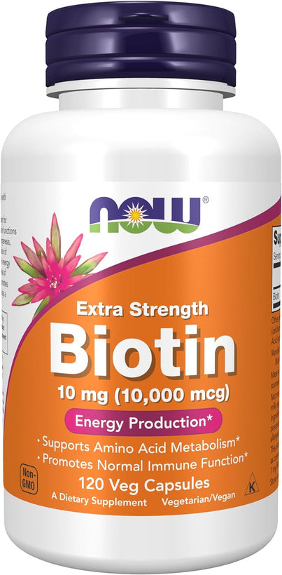 Biotin 10 mg (10,000 mcg), Extra Strength 120 Veg Capsules by Now foods