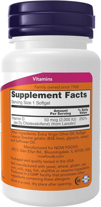 Vitamin D-3  2,000IU  120Softgels By Now Foods