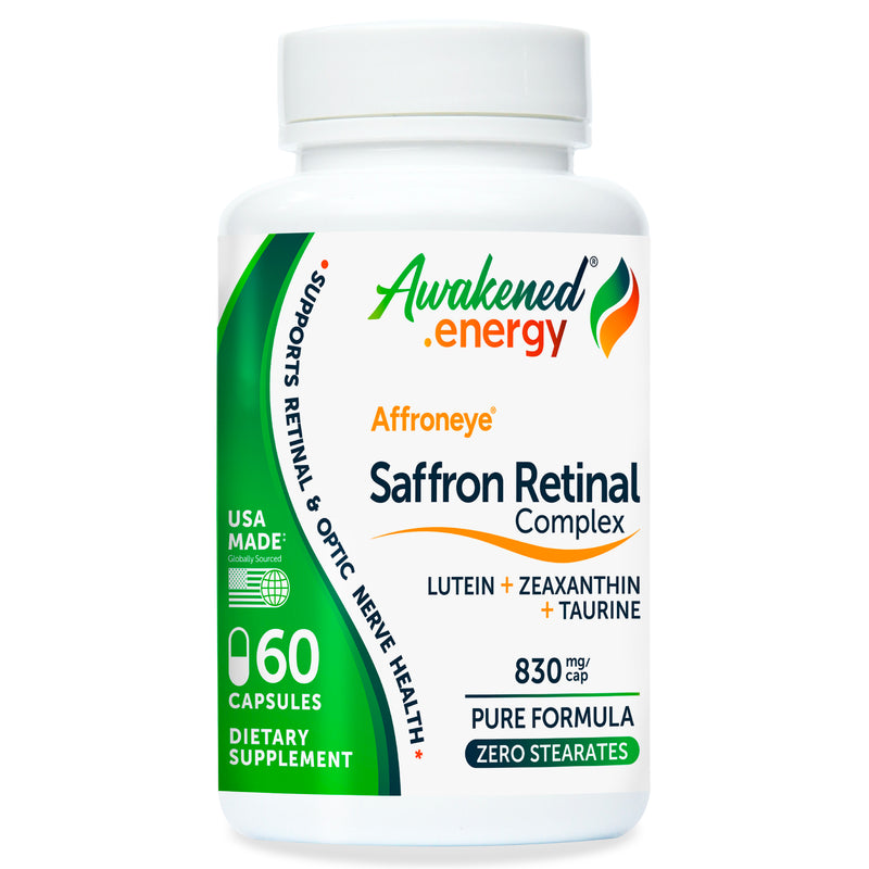 Saffron Retinal Complex 830 mg - Affroneye® Saffron, Enovita® Grape Seed, Lutein, Zeaxanthin & Taurine - Retinal & Optic Nerve Support - No Additives - 60 Capsules by Awakened.energy
