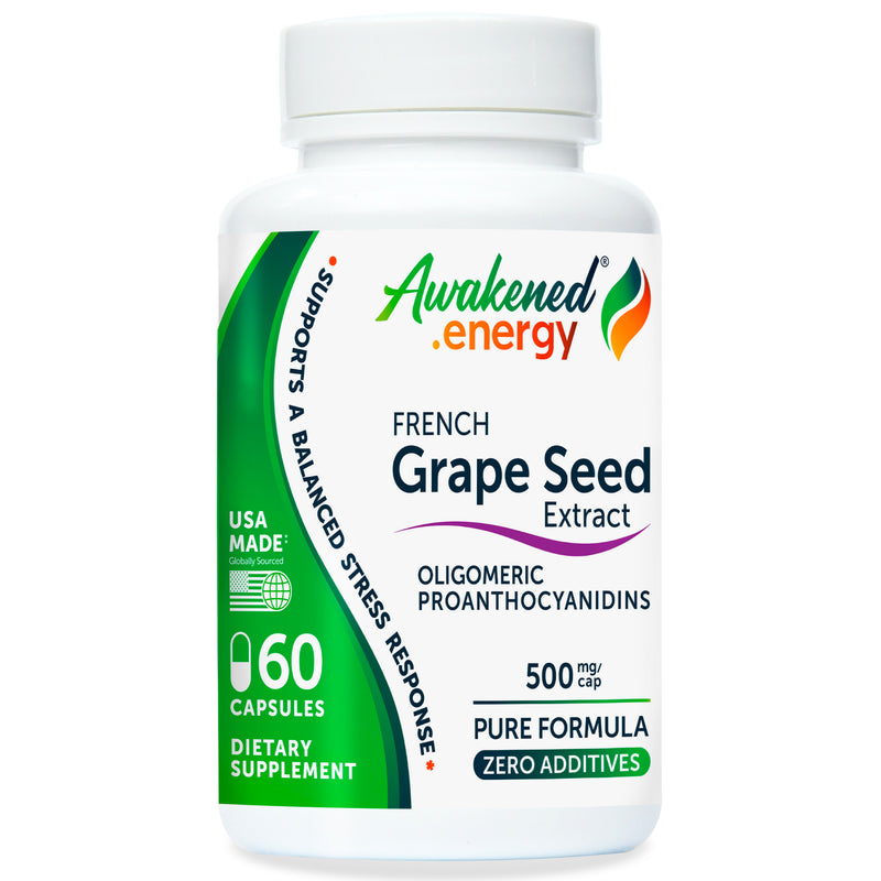 Grape Seed Extract 500 mg - Antioxidant, Cellular Health, Stress Response Support - Enovita®  French GSE, OPCs - No Additives - 60 Capsules by Awakened.energy