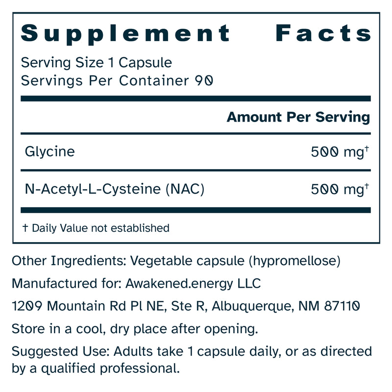 GlyNAC 1000 mg - NAC and Glycine - Supports Natural Glutathione Synthesis - No Additives - 90 Capsules by Awakened.energy