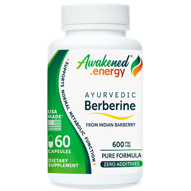 Berberine 600 mg – Ayurvedic - Normal Metabolic Function, Gut Microbiome Support - No Additives – 60 Capsules by Awakened.energy