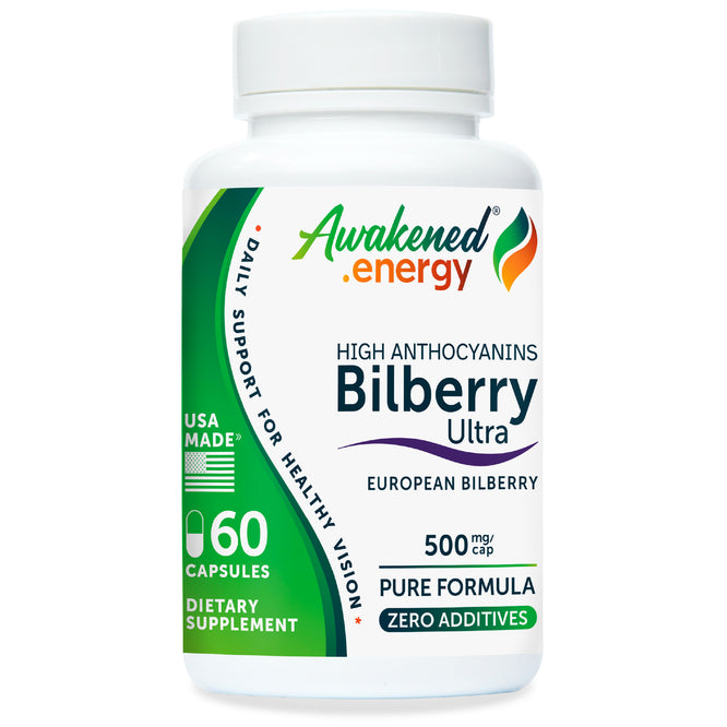 Bilberry Ultra 500 mg – Vision, Retina, Healthy Night Vision Support - No Additives - 60 Capsules by Awakened.energy