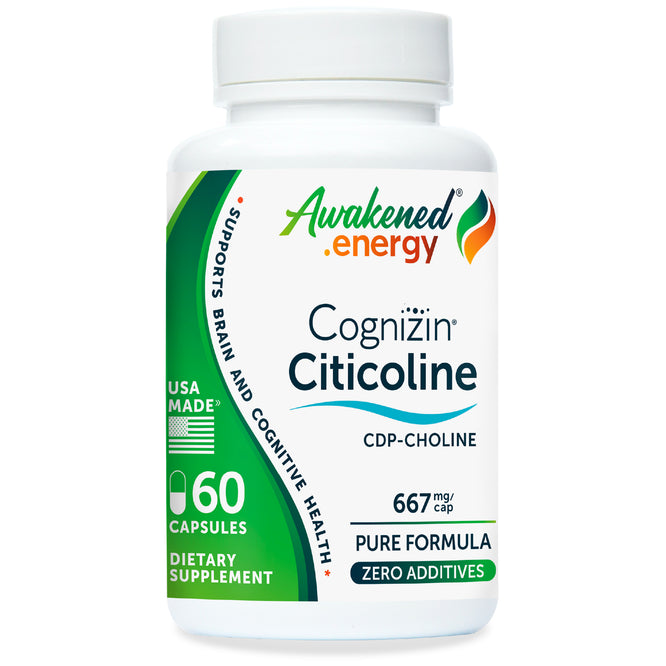 Cognizin® Citicoline 667 mg - CDP-Choline - Brain, Focus, Attention, Memory, Cognitive Support - No Additives – 60 Capsules by Awakened.energy