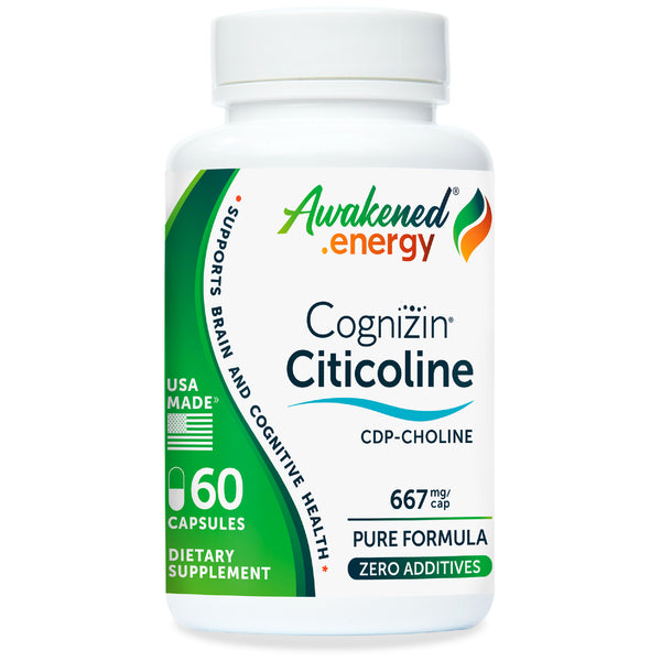 Cognizin® Citicoline 667 mg - CDP-Choline - Brain, Focus, Attention, Memory, Cognitive Support - No Additives – 60 Capsules by Awakened.energy