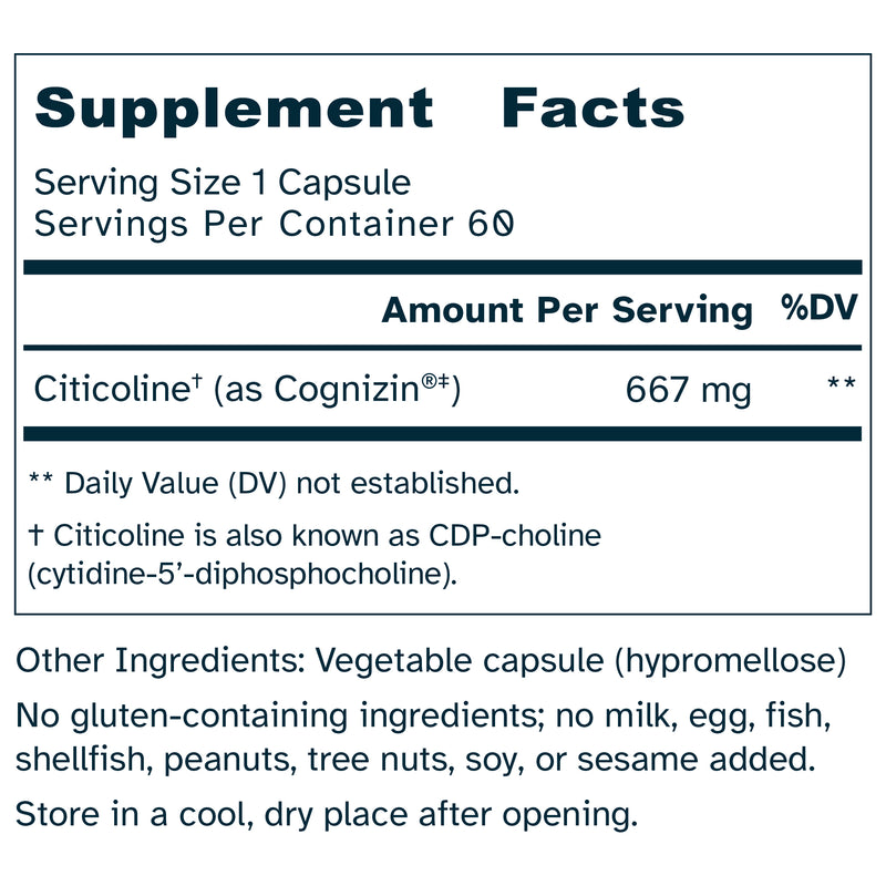Cognizin® Citicoline 667 mg - CDP-Choline - Brain, Focus, Attention, Memory, Cognitive Support - No Additives – 60 Capsules by Awakened.energy