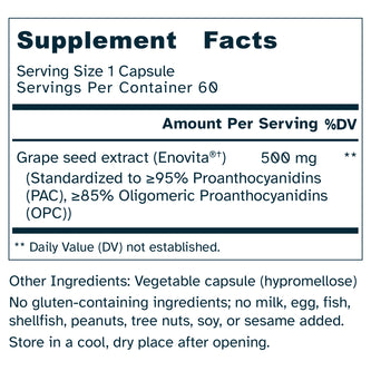 Grape Seed Extract 500 mg - Antioxidant, Cellular Health, Stress Response Support - Enovita®  French GSE, OPCs - No Additives - 60 Capsules by Awakened.energy