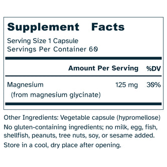 Magnesium Glycinate 125 mg Elemental Magnesium - Healthy Nervous System, Sleep Support - No Additives – 60 Capsules by Awakened.energy