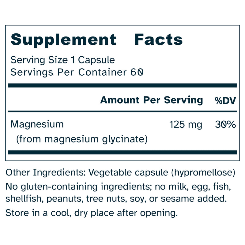 Magnesium Glycinate 125 mg Elemental Magnesium - Healthy Nervous System, Sleep Support - No Additives – 60 Capsules by Awakened.energy