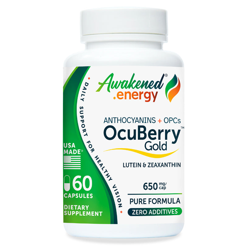 OcuBerry Gold 650 mg - Vision, Retina, Blue Light Support - No Additives- 60 Capsules by Awakened.energy