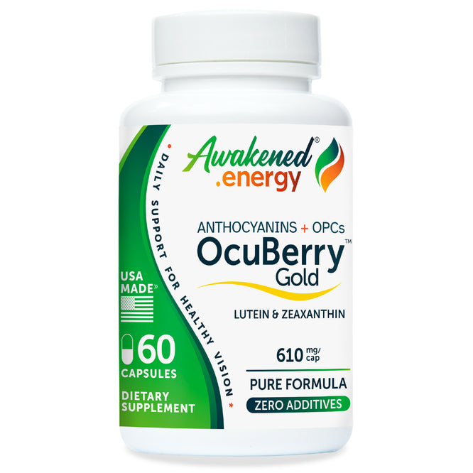 OcuBerry Gold 610 mg - Vision, Macular, Circulation Support - No Additives - 60 Capsules by Awakened.energy