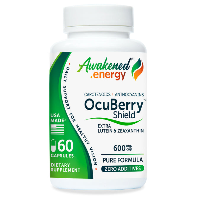 OcuBerry Shield 600 mg -  Vision, Macular Support, Blue Light Protection - No Additives - 60 Capsules by Awakened.energy (1741)
