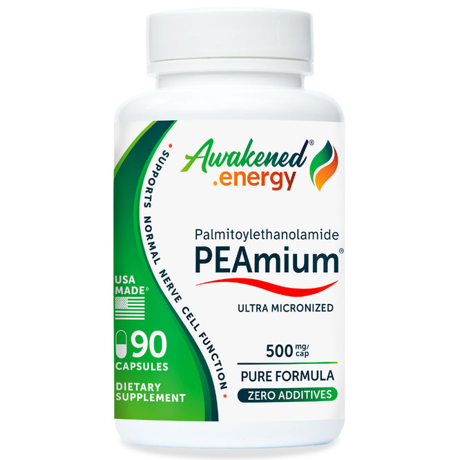 PEAmium 500mg - Ultra Micronized Palmitoylethanolamide - Supports Nerve Cells, Cellular Repair – No Additives - 90 Capsules by Awakened.energy