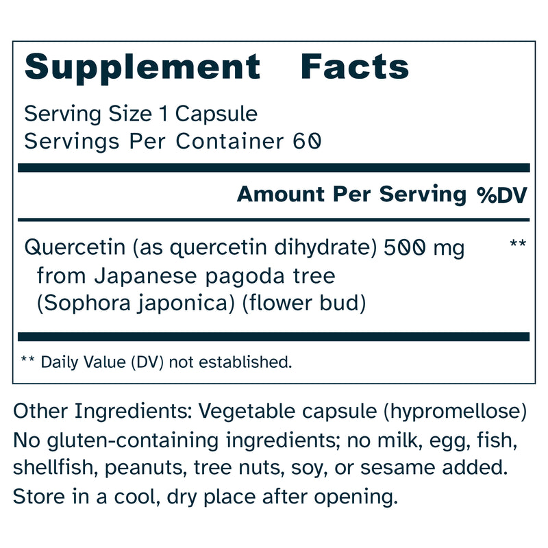 Quercetin  500mg – Bioflavonoid – Immune Health, Cellular Support from Japanese Pagoda Flower - No Additives – 60 Capsules by Awakened.energy