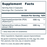 Supplement facts label with PEA and Sphaeranthus indicus extract on a white background