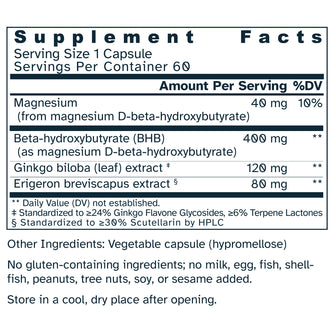 Supplement facts label with detailed nutritional information on a white background